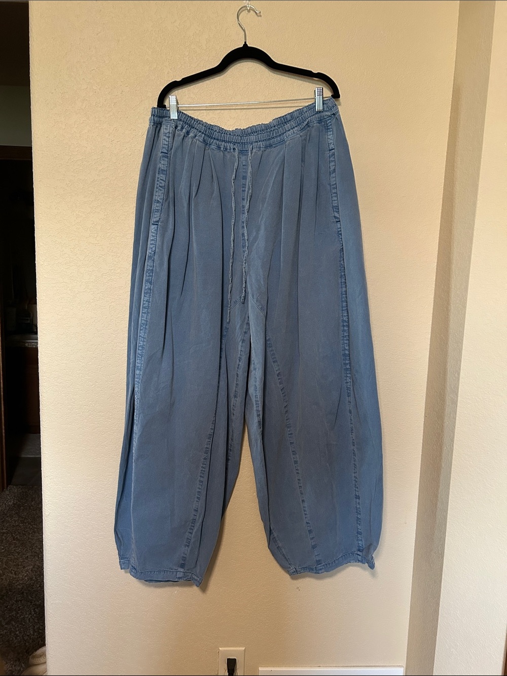 Pilcro Anthropologie The Mossa Parachute Pants XL Blue Linen Blend Baggy Y2K
